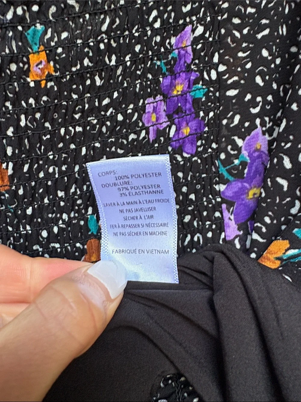 Astr Black Floral V-Neck Long Sleeve Blouse with Orange and Purple Accents